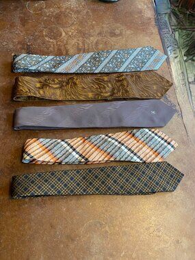 LOT FIVE Vintage Ties Tie Macys Croydon Tootal Westminster Silk Brown Plaid